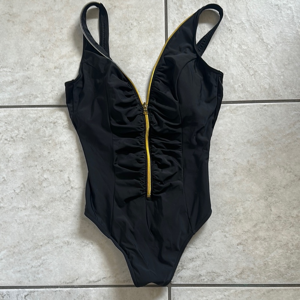Miraclesuit Gold Zipper Front‎ One-Piece Swimsuit